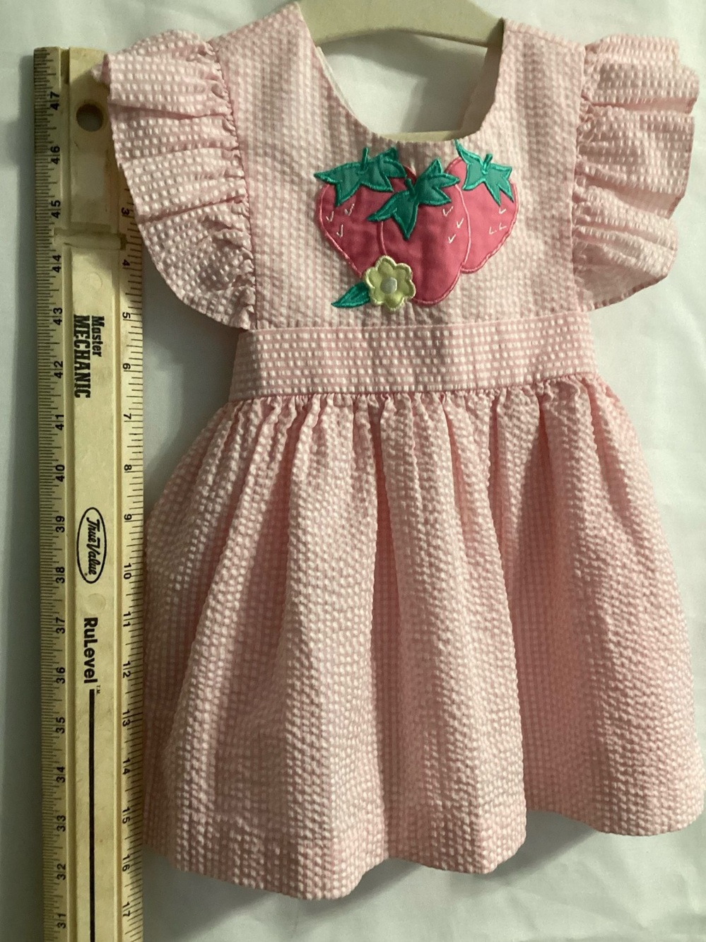 Samara Large Strawberry appliqué seersucker size 2T dress Pink Strawberry Party